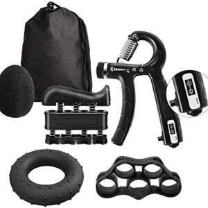 Grip Strength Hand Grip Strengthener Kit 5 Pack, 11-132 Lbs Counting & Adjustable Hand Exerciser with Finger Exerciser, Finger Stretcher, Grip Ring, Hand Therapy Ball for Athletes Injury Recovery