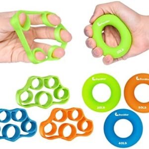 Hand Grip Strengthener, Finger Exerciser, Grip Strength Trainer (6 PCS)*New Material*Forearm Grip Workout, Finger Stretcher, Relieve Wrist Pain, Carpal Tunnel, Trigger Finger, Mallet Finger and More.