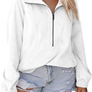 KISSMODA Womens Half Zip Pullover Sweatshirt Long Sleeve Quarter Zip Y2K Hoodie Ladies Oversized Sweater Tops (S-3XL)