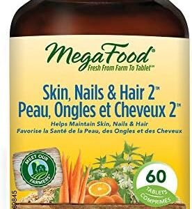 MegaFood Hair Skin and Nails Vitamins for Women 60 Capsules | Hair Growth Vitamins with Biotin Zinc | Vitamin A Vitamin CVitamin B6 Vitamin E with Organic Whole Brown Rice | Helps in Energy Metabolism Immune Function and in Tissue Formation.