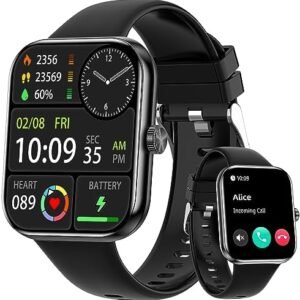 Smart Watch for Men Women with Bluetooth Call，1.95" Full Touch Screen DIY Dial with Heart Rate Blood Oxygen Sleep Fitness Tracker Notification 120 Sport Modes Smartwatch for Android iOS (Black)