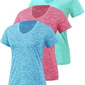 Cosy Pyro 3 Pack Women's Short Sleeve Dry Fit T-Shirts Moisture Wicking Athletic V-Neck Gym Tee Exercise Yoga Tops