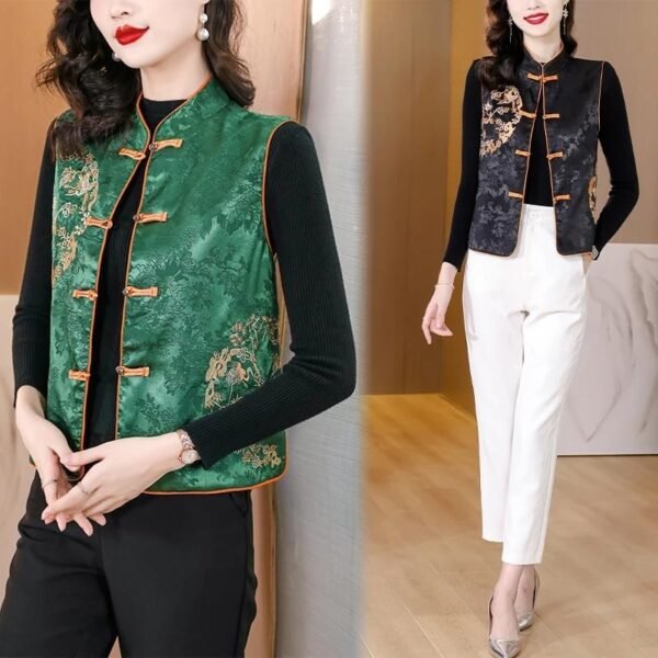 JXQXHCFS Chinese Style Improved Tang Suit Exquisite Embroidery Vest Women Retro Stand Collar Lady Slim Jacquard Top - Image 2