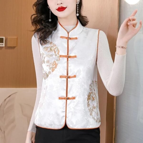 JXQXHCFS Chinese Style Improved Tang Suit Exquisite Embroidery Vest Women Retro Stand Collar Lady Slim Jacquard Top - Image 6
