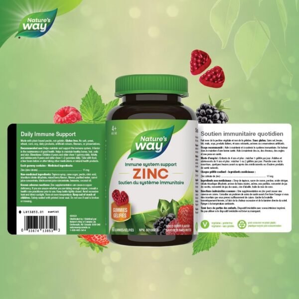 Nature's Way Zinc Gummies - Immune System Support Mineral Supplement – Maintain Healthy Bones, Hair, Skin and Nails - Vegetarian Gummies for Kids 4+ and Adults - Mixed Berry Flavour, 60 Gummies - Image 6