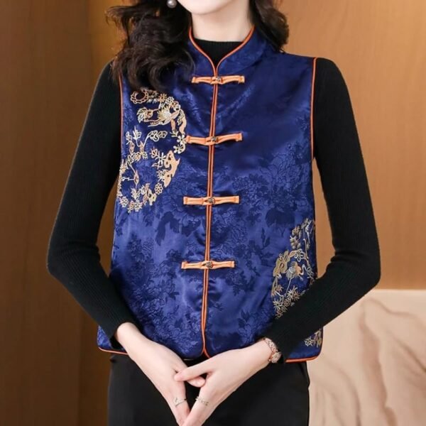 JXQXHCFS Chinese Style Improved Tang Suit Exquisite Embroidery Vest Women Retro Stand Collar Lady Slim Jacquard Top - Image 4
