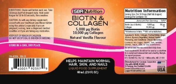SBR Nutrition Biotin and Collagen Liquid Daily Dietary Supplement, Vitamins for Hair Growth and Thickening, Skin Health and Nail Strength, 2 oz (60mL)… - Image 3