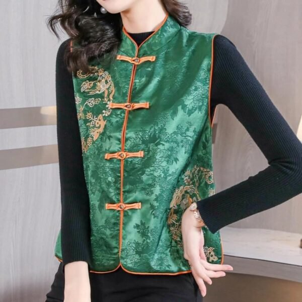 JXQXHCFS Chinese Style Improved Tang Suit Exquisite Embroidery Vest Women Retro Stand Collar Lady Slim Jacquard Top - Image 3