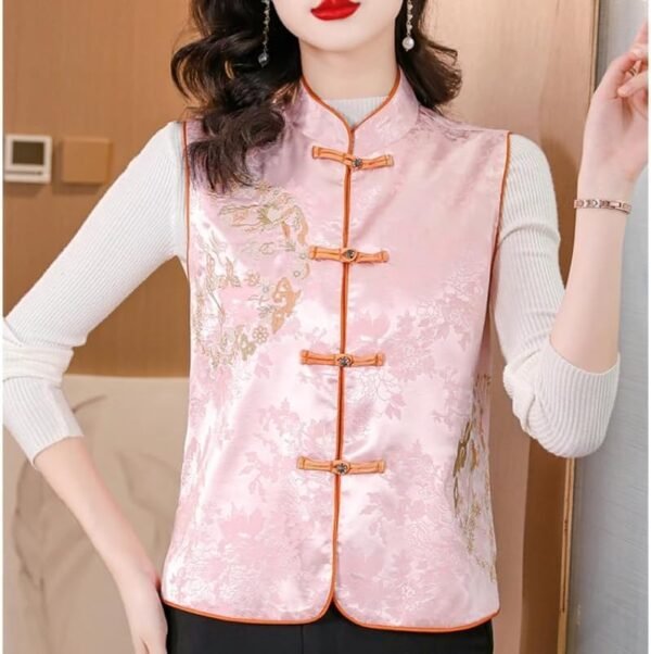 JXQXHCFS Chinese Style Improved Tang Suit Exquisite Embroidery Vest Women Retro Stand Collar Lady Slim Jacquard Top - Image 5