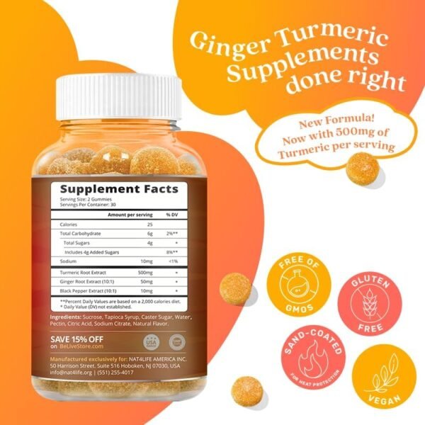 BeLive Turmeric Curcumin with Black Pepper & Ginger - 60 Gummies I Turmeric and Ginger Supplement for Immune Support, Healthy Skin, and Joint Health - Tropical Flavor - Image 2