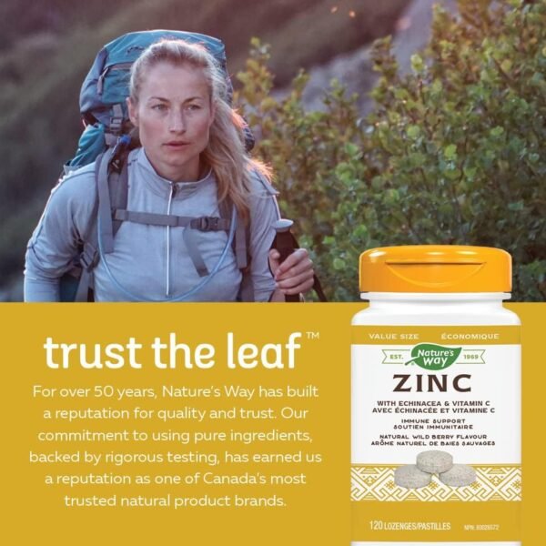 Nature’s Way Zinc with Echinacea & Vitamin C - Immune Support Supplement with Zinc, Echinacea, and Vitamin C – Natural Wild Berry Flavour - 120 Lozenges, Value Size - Image 8