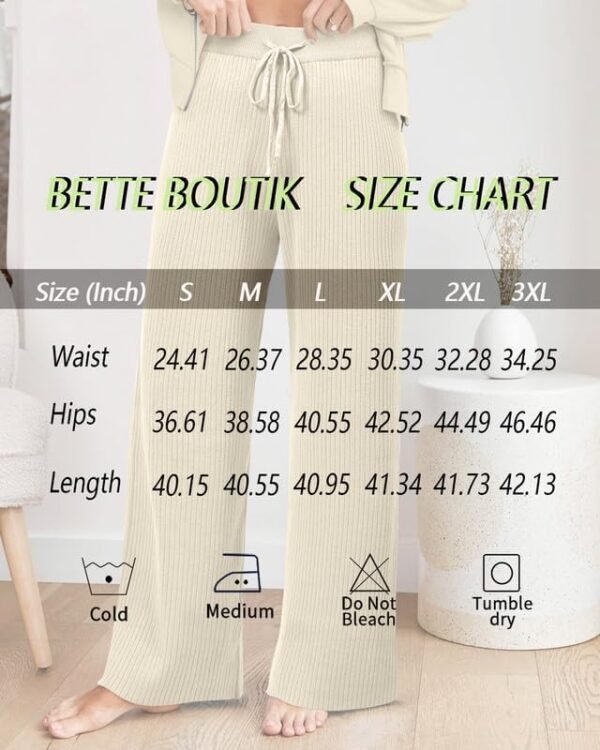 Bette BOUTIKWomens Wide Leg Straight Pants Ribbed High Waist Yoga Sweatpants Casual Loose Lounge Palazzo Pants - Image 5